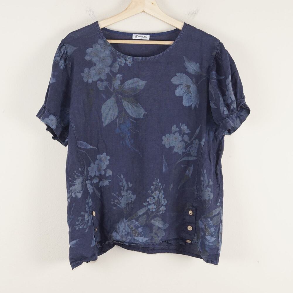 Bohabille Paris Boutique Linen Floral Pullover Tunic Top Womens Sz XL